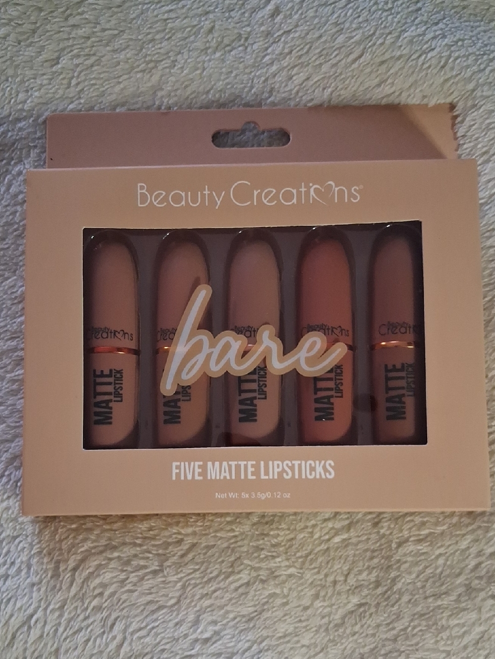Beauty Creations Bare Five Matte Lipstick Set - Nude & Peach Shades NWT